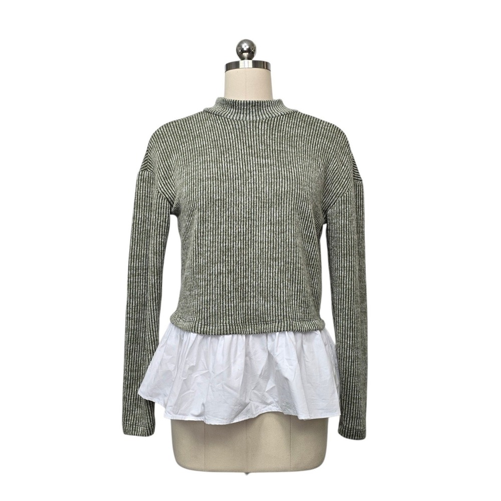 Maeve Anthropologie Olive Striped Ribbed Bow Open Back Peplum Top Size XS NEW